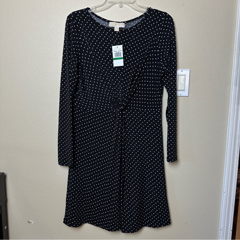 Michael Kors Black Star Dot Twist Front Dress | Size PL NWT